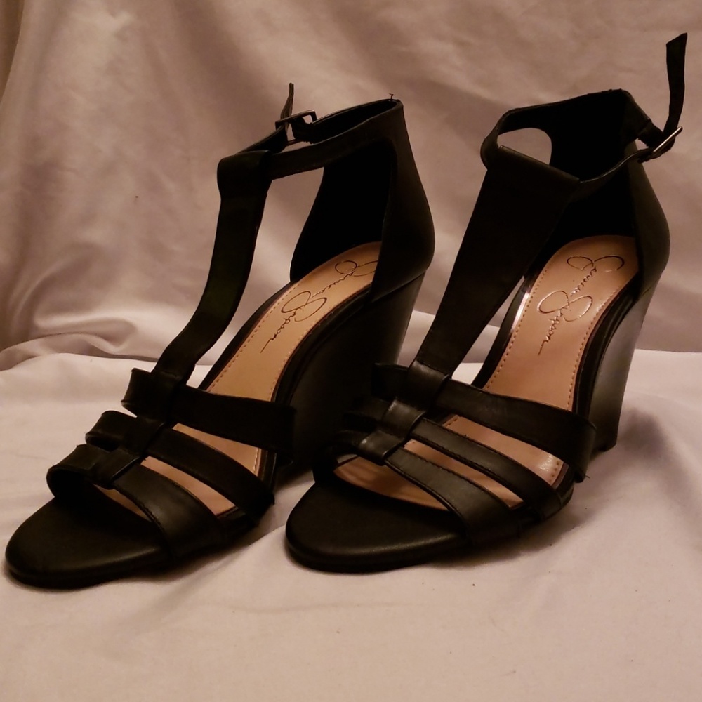 Jessica Simpson black leather wedge